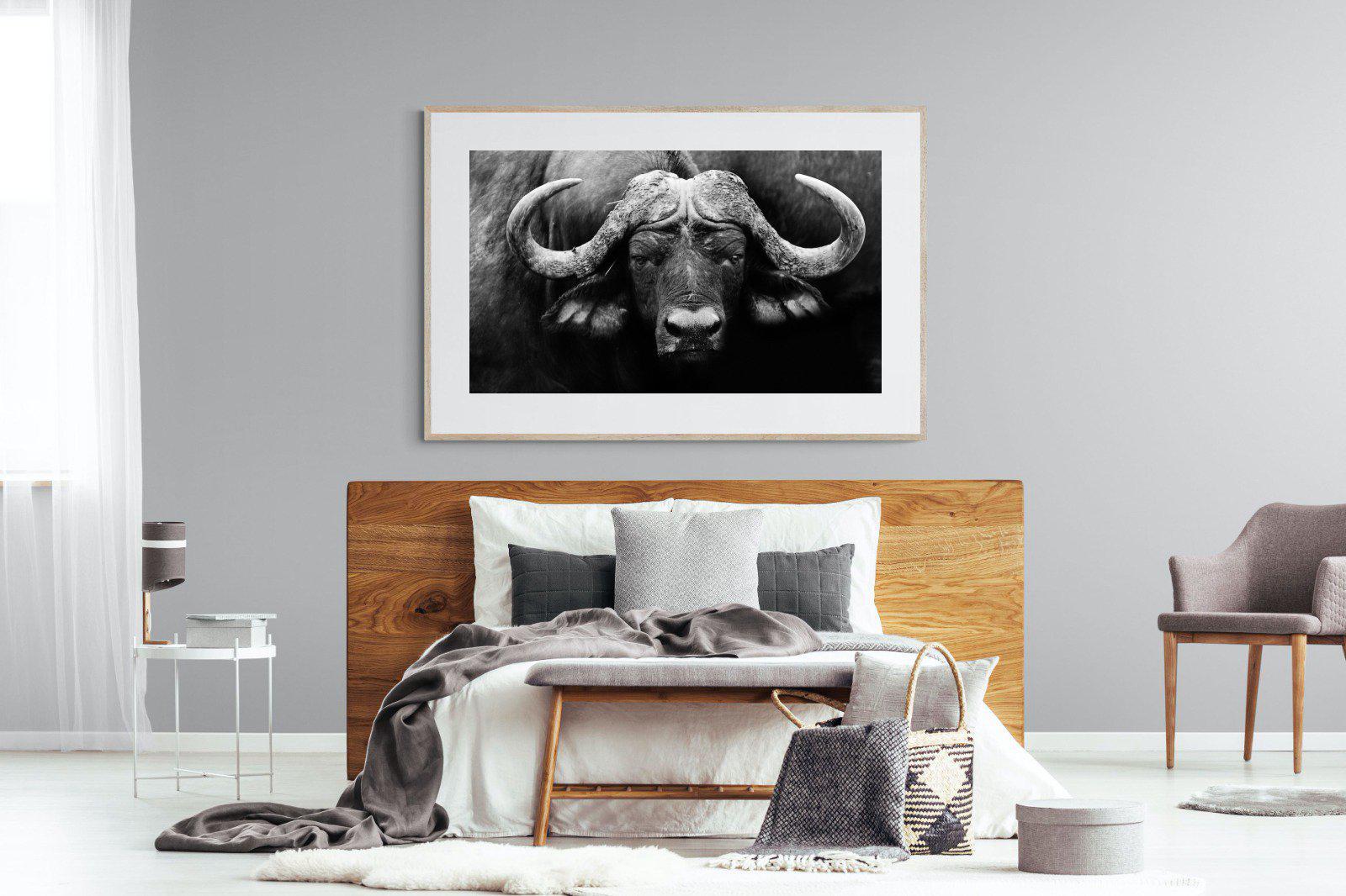 Cape Buffalo-Wall_Art-150 x 100cm-Framed Print-Wood-Pixalot