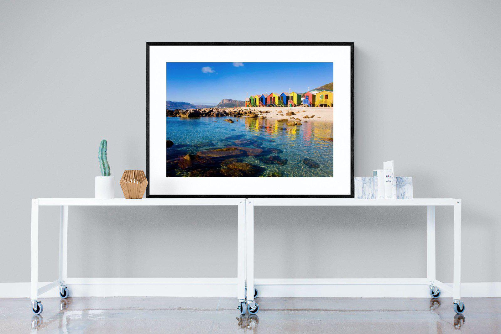 Cape Town Beach Huts-Wall_Art-120 x 90cm-Framed Print-Black-Pixalot