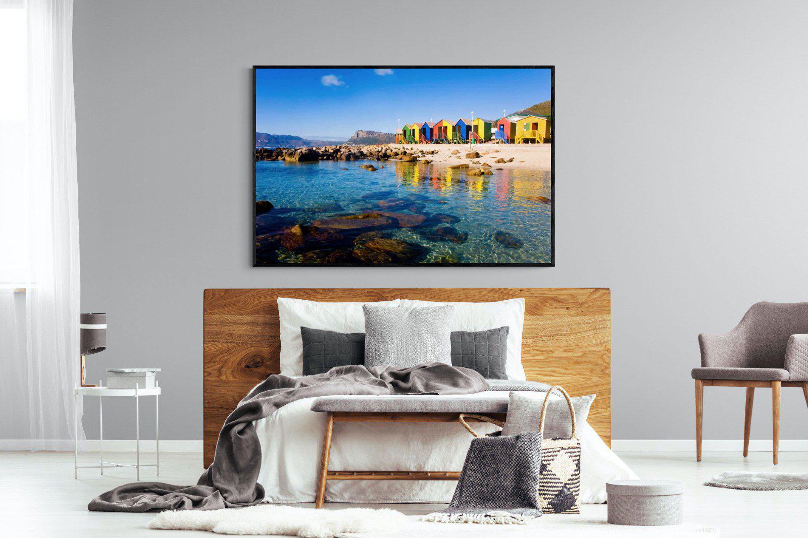 Cape Town Beach Huts-Wall_Art-150 x 100cm-Mounted Canvas-Black-Pixalot