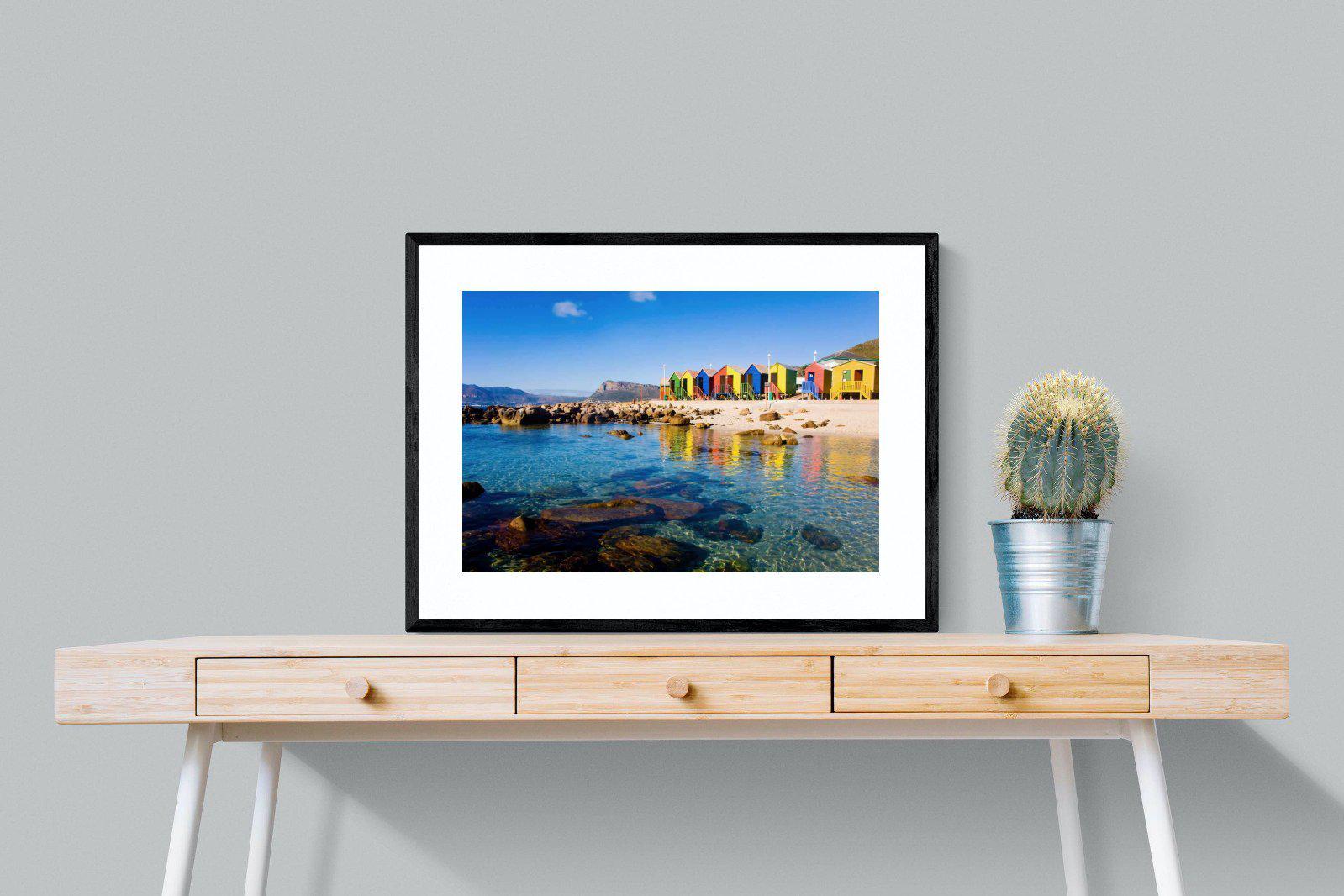 Cape Town Beach Huts-Wall_Art-80 x 60cm-Framed Print-Black-Pixalot