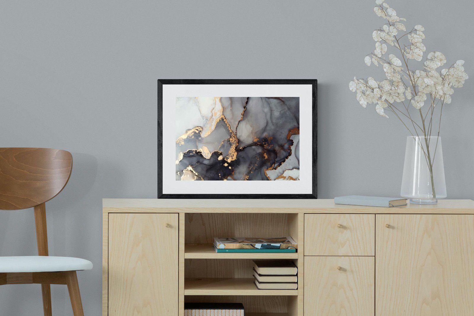 Dark Marble-Wall_Art-60 x 45cm-Framed Print-Black-Pixalot