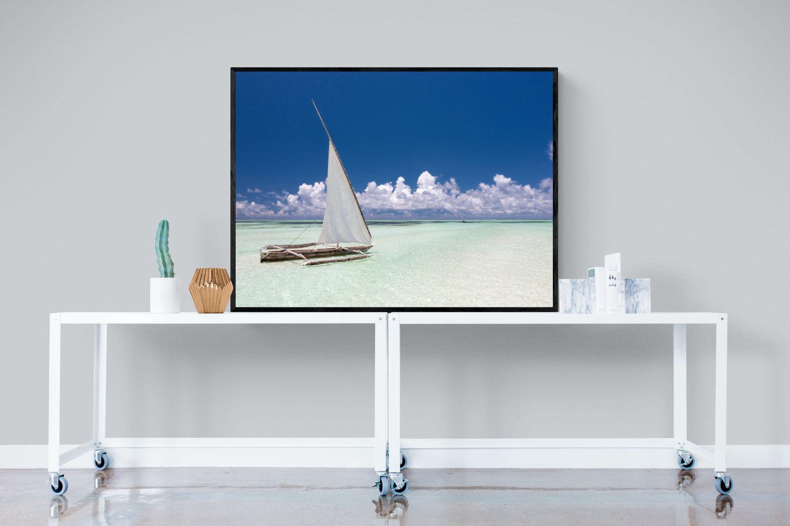 Dhow on Blue-Wall_Art-120 x 90cm-Mounted Canvas-Black-Pixalot