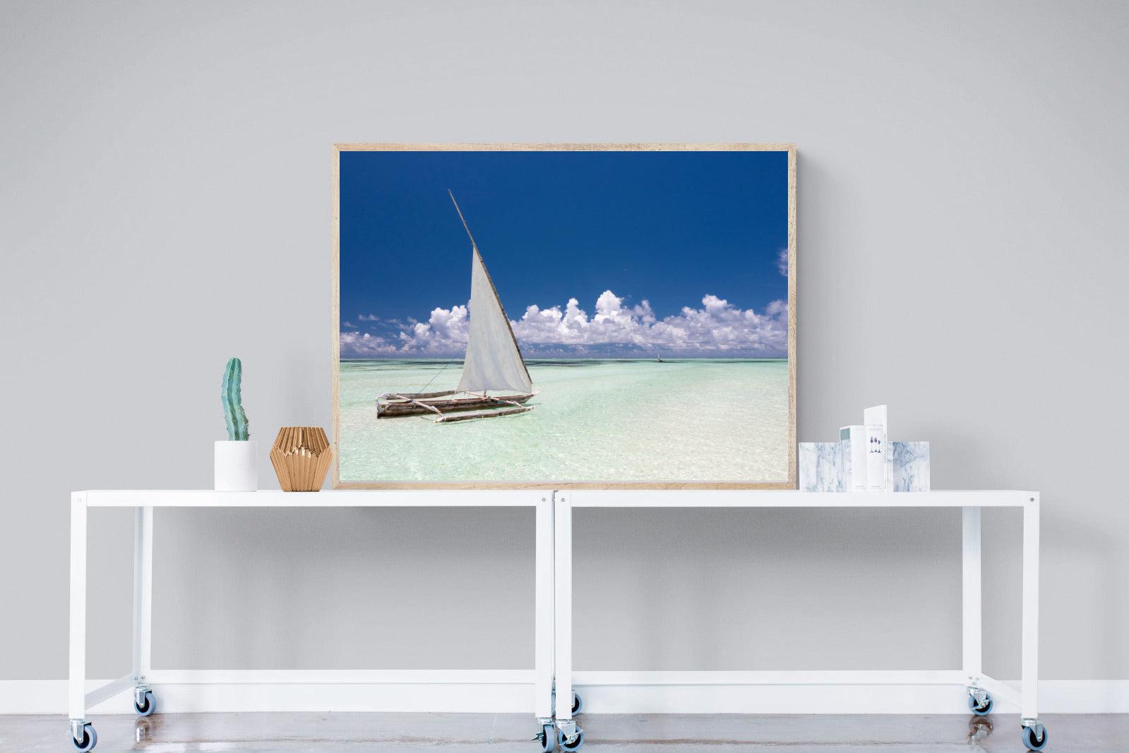 Dhow on Blue-Wall_Art-120 x 90cm-Mounted Canvas-Wood-Pixalot