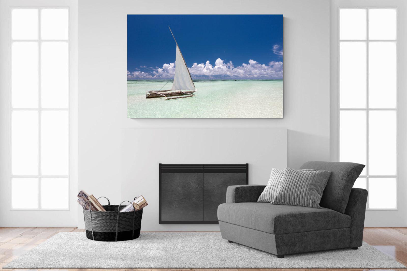 Dhow on Blue-Wall_Art-150 x 100cm-Mounted Canvas-No Frame-Pixalot