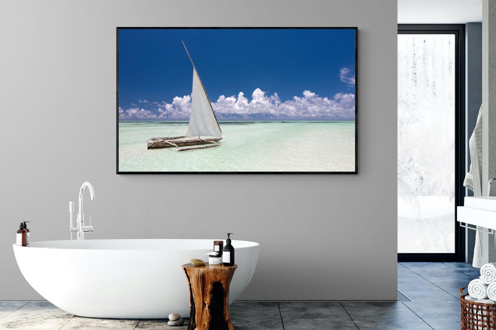 Dhow on Blue-Wall_Art-180 x 110cm-Mounted Canvas-Black-Pixalot