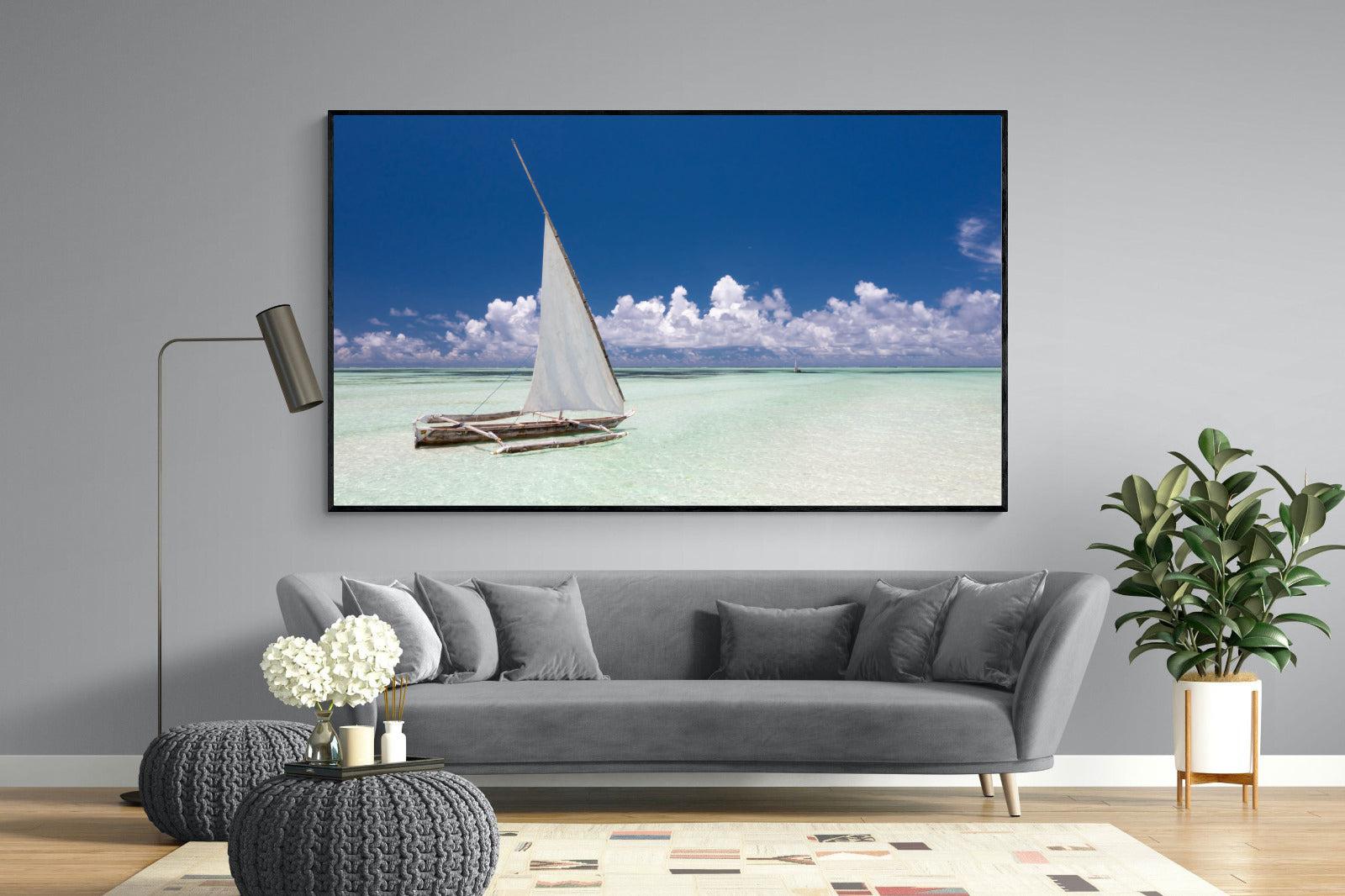 Dhow on Blue-Wall_Art-220 x 130cm-Mounted Canvas-Black-Pixalot