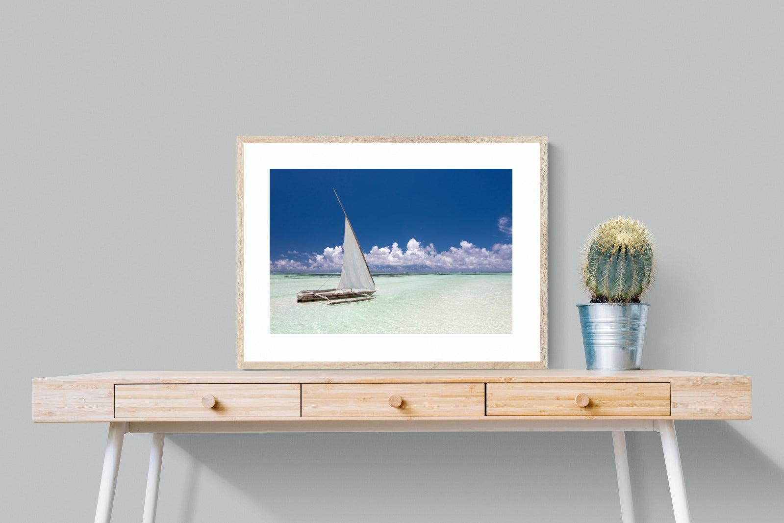 Dhow on Blue-Wall_Art-80 x 60cm-Framed Print-Wood-Pixalot