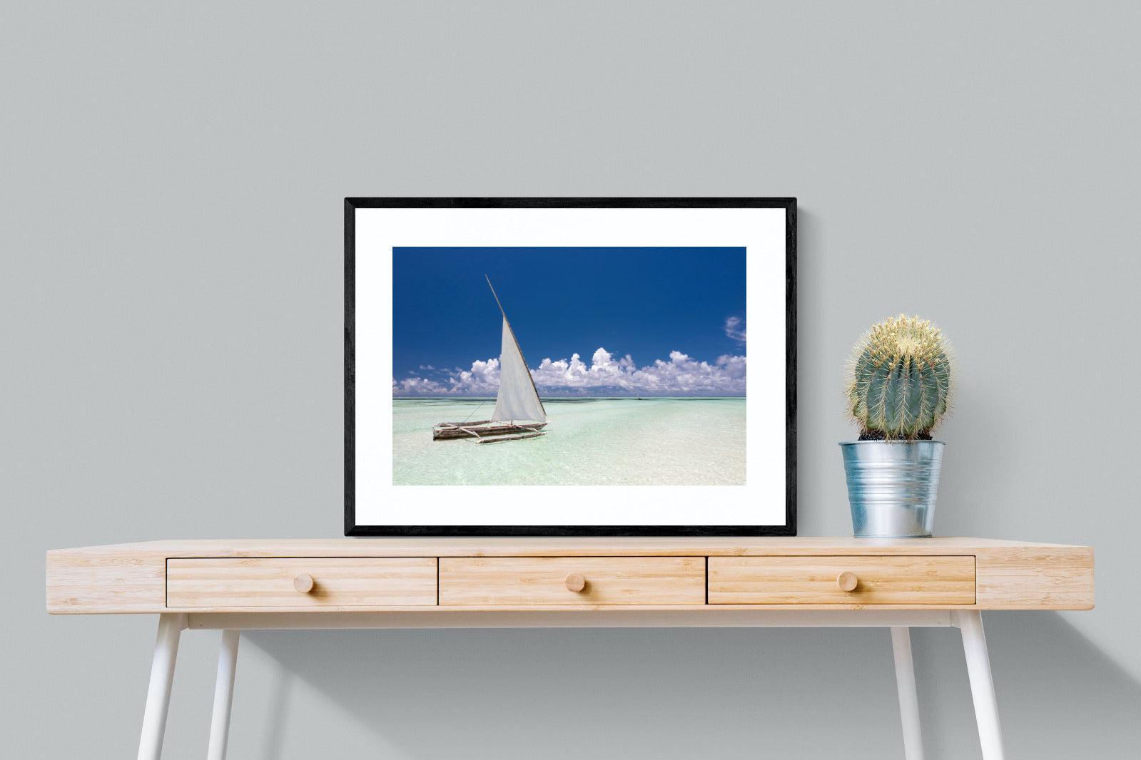 Dhow on Blue-Wall_Art-80 x 60cm-Framed Print-Black-Pixalot