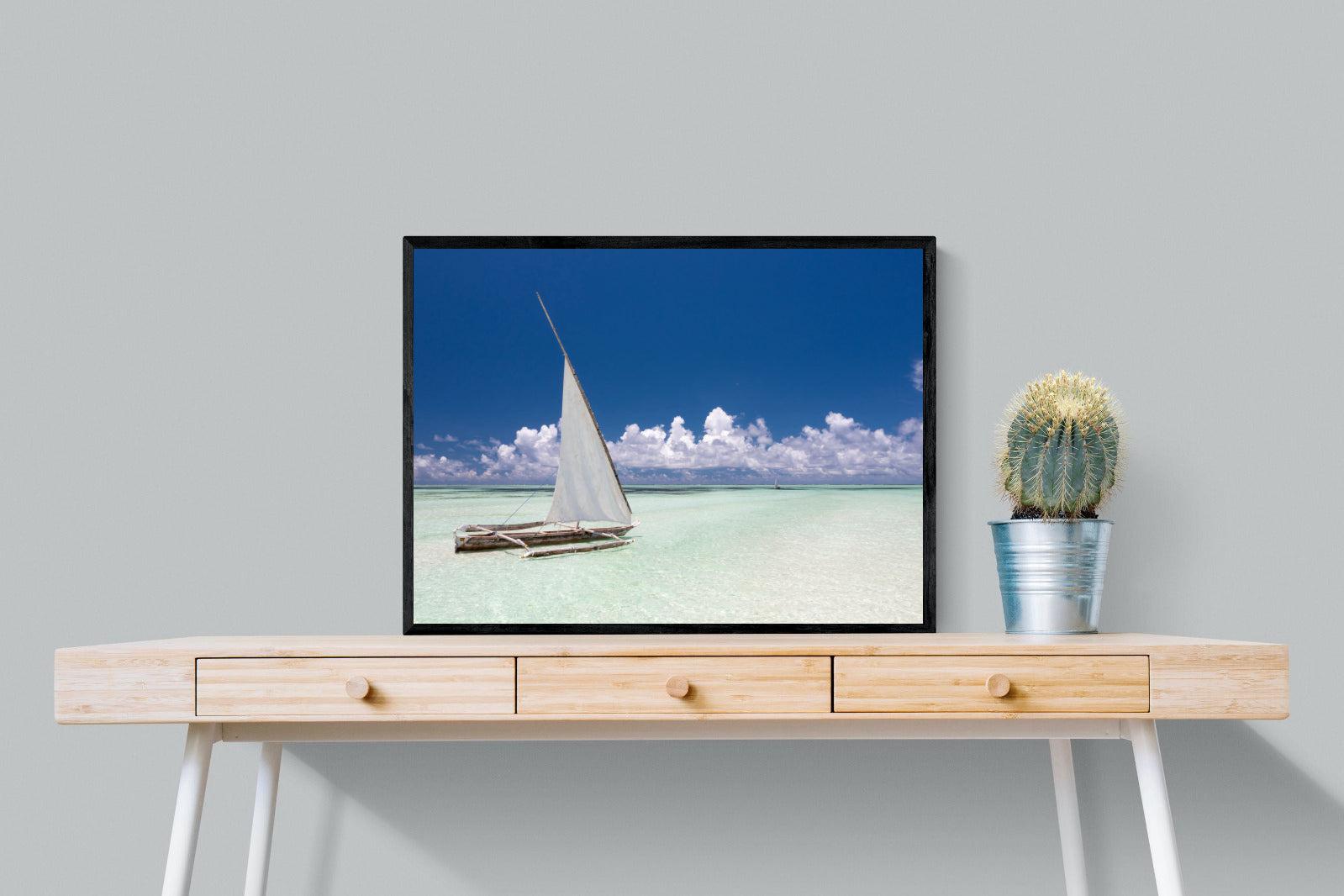 Dhow on Blue-Wall_Art-80 x 60cm-Mounted Canvas-Black-Pixalot