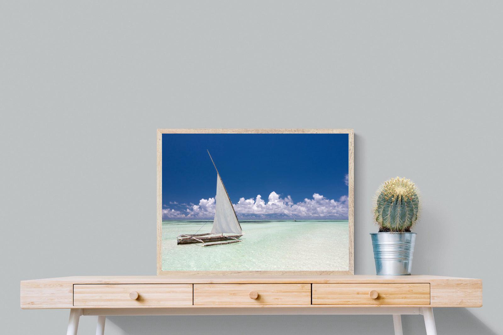 Dhow on Blue-Wall_Art-80 x 60cm-Mounted Canvas-Wood-Pixalot