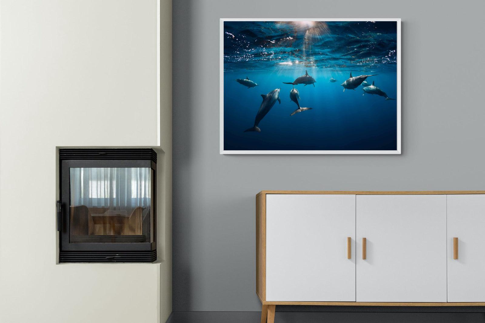 Dolphins-Wall_Art-100 x 75cm-Mounted Canvas-White-Pixalot