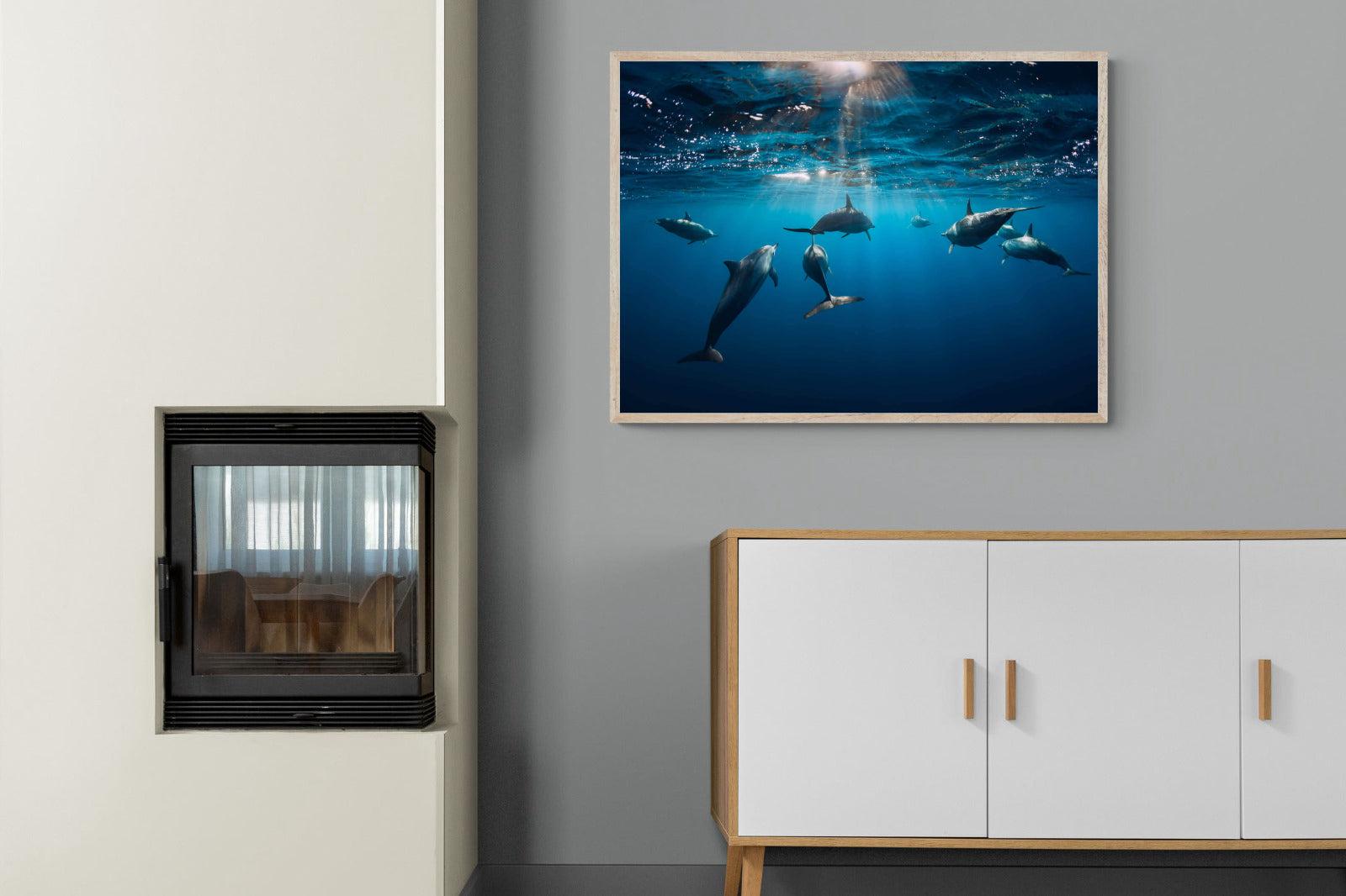 Dolphins-Wall_Art-100 x 75cm-Mounted Canvas-Wood-Pixalot