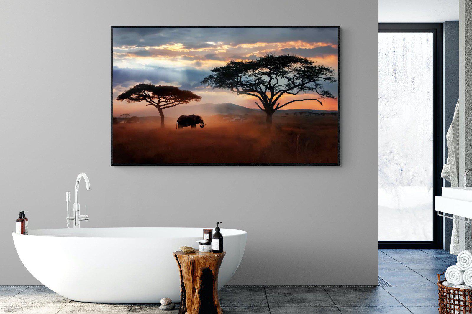 Ele at Dusk-Wall_Art-180 x 110cm-Mounted Canvas-Black-Pixalot