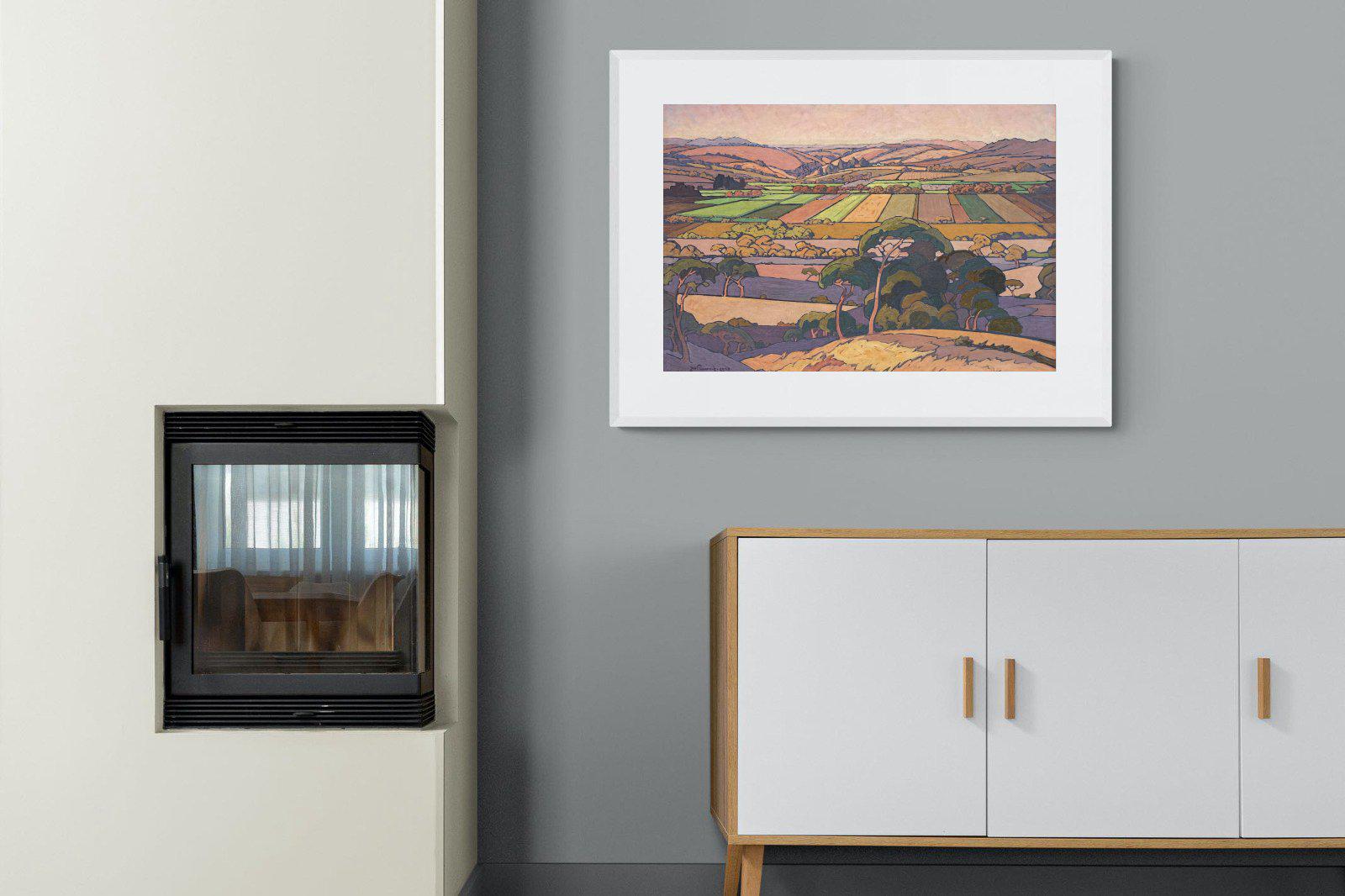Extensive Landscape with Farmlands-Wall_Art-100 x 75cm-Framed Print-White-Pixalot