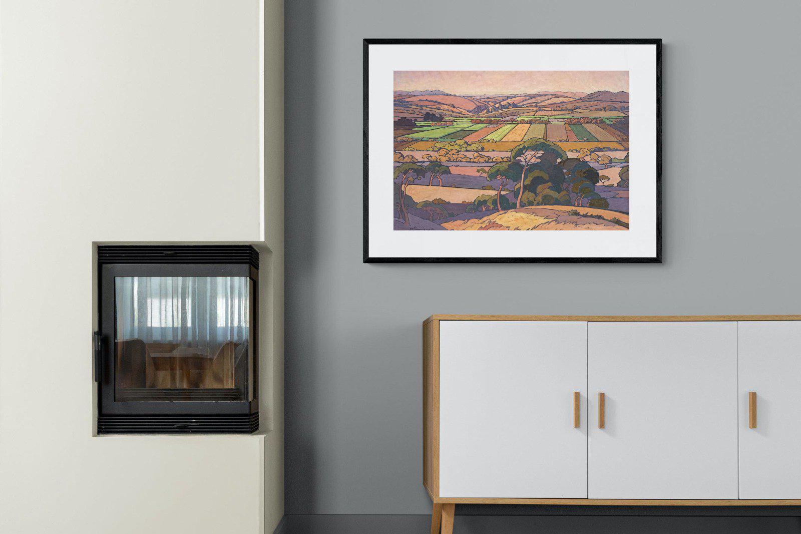 Extensive Landscape with Farmlands-Wall_Art-100 x 75cm-Framed Print-Black-Pixalot