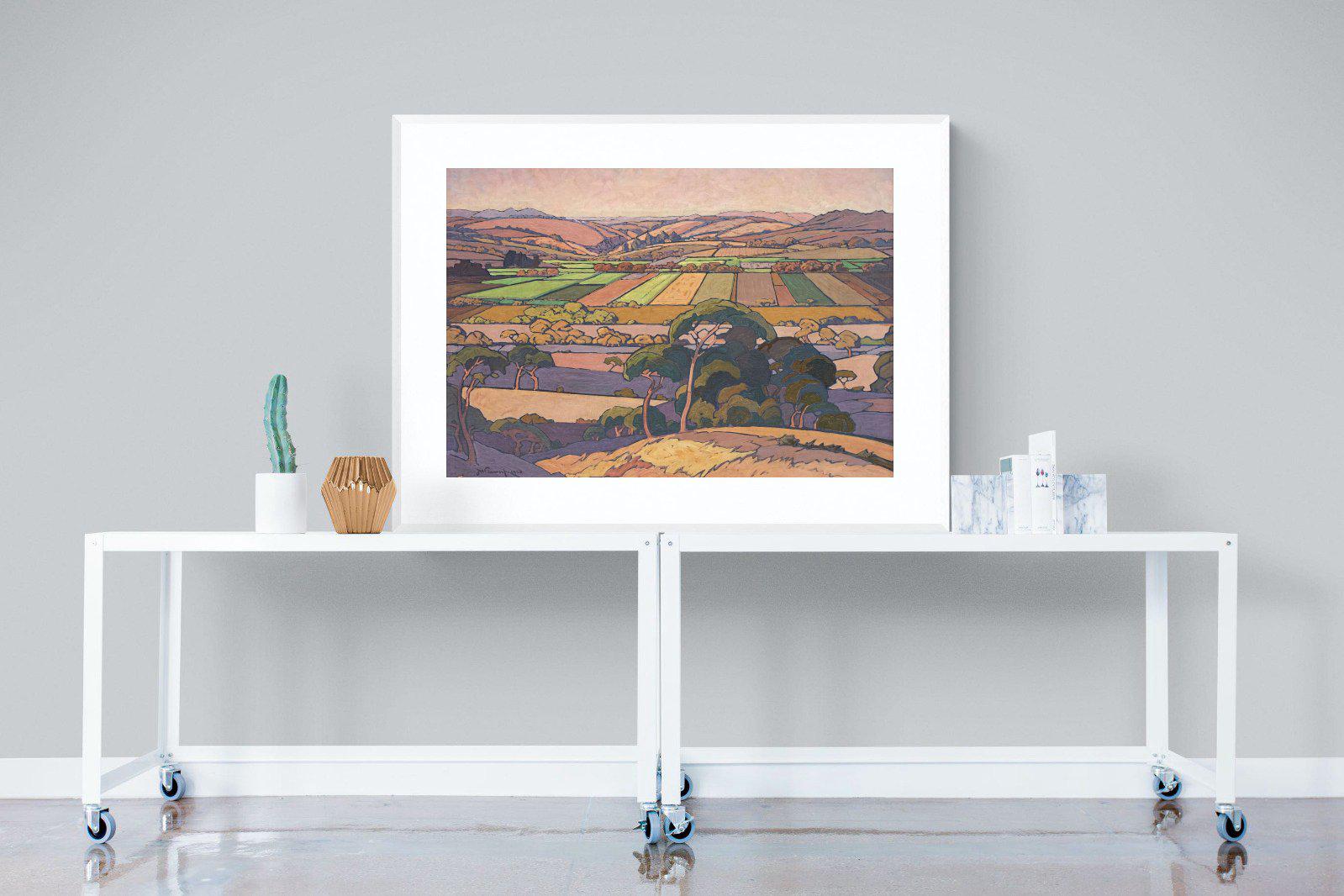 Extensive Landscape with Farmlands-Wall_Art-120 x 90cm-Framed Print-White-Pixalot
