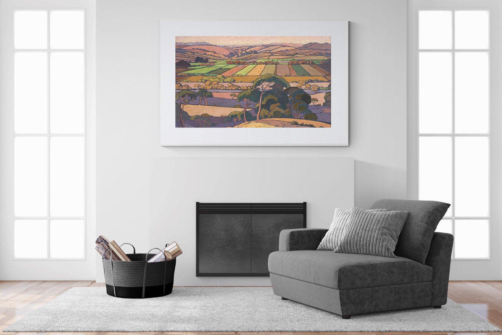 Extensive Landscape with Farmlands-Wall_Art-150 x 100cm-Framed Print-White-Pixalot