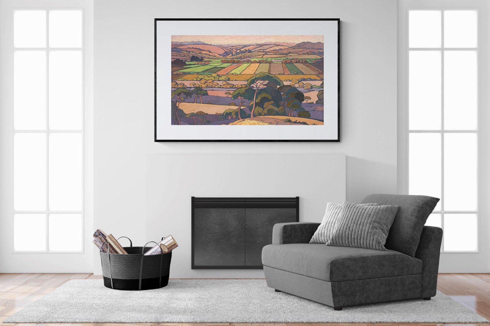 Extensive Landscape with Farmlands-Wall_Art-150 x 100cm-Framed Print-Black-Pixalot