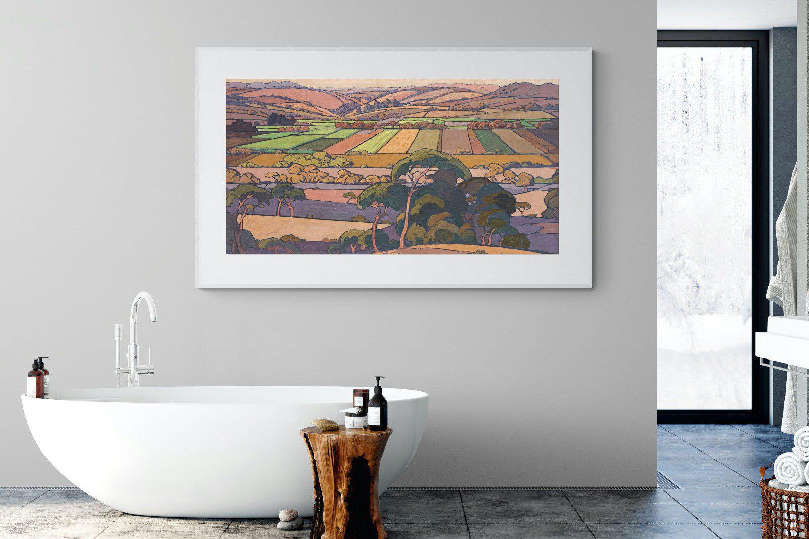 Extensive Landscape with Farmlands-Wall_Art-180 x 110cm-Framed Print-White-Pixalot