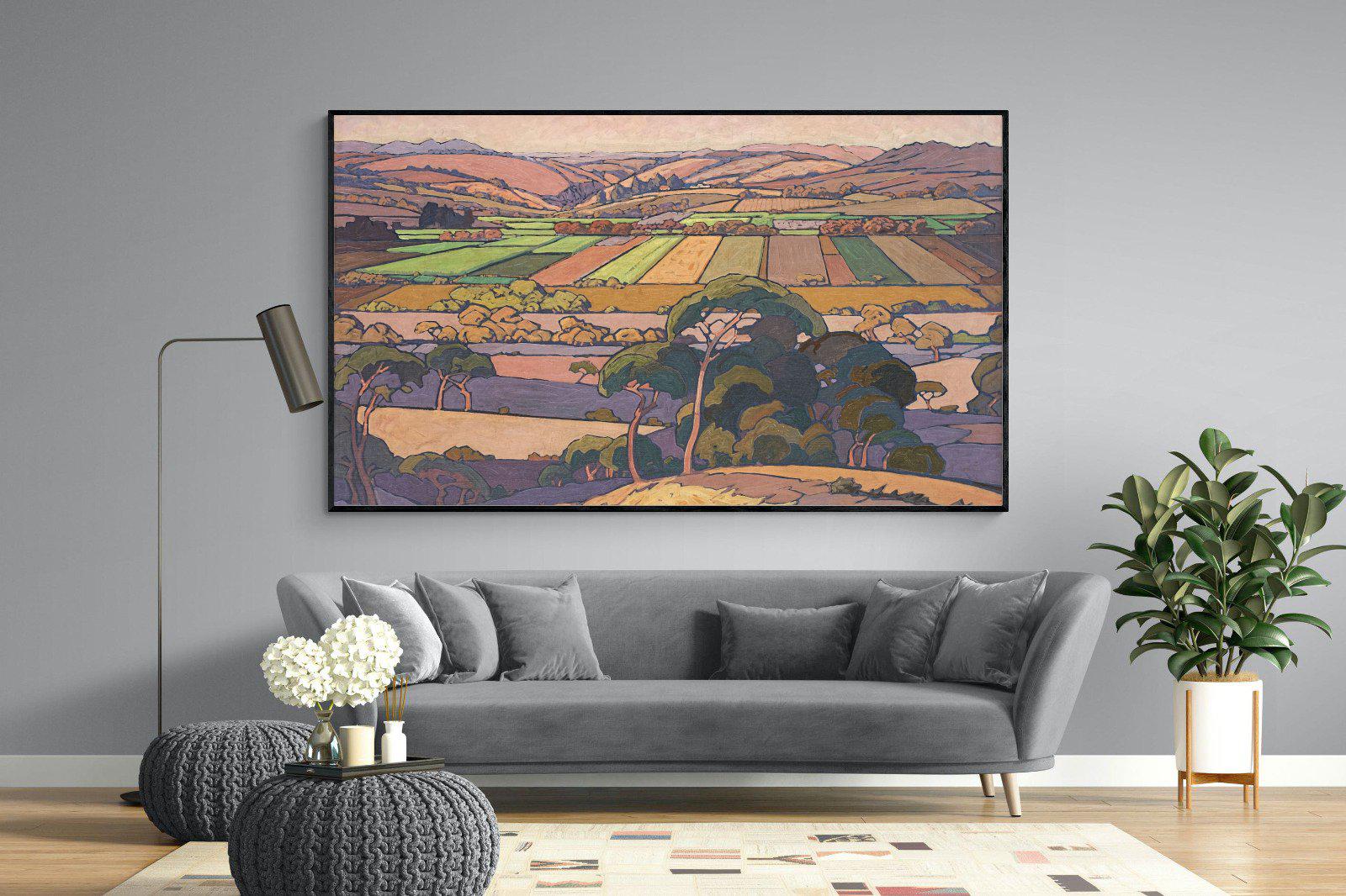 Extensive Landscape with Farmlands-Wall_Art-220 x 130cm-Mounted Canvas-Black-Pixalot