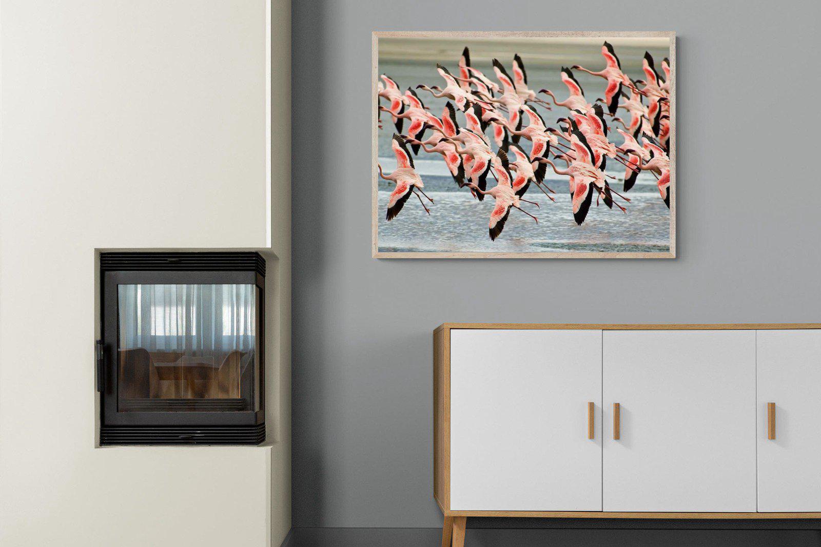 Flamingo Flight-Wall_Art-100 x 75cm-Mounted Canvas-Wood-Pixalot