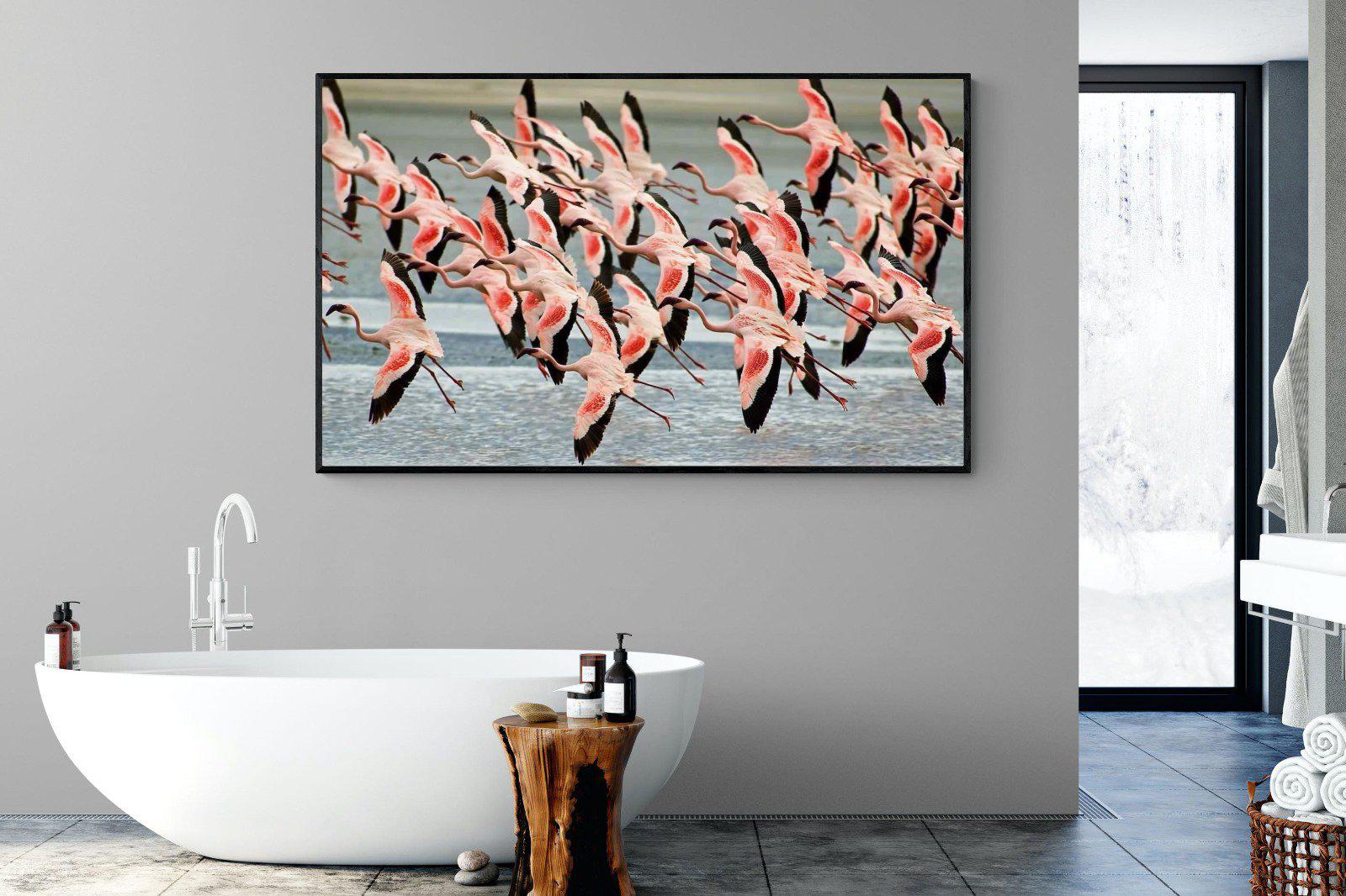 Flamingo Flight-Wall_Art-180 x 110cm-Mounted Canvas-Black-Pixalot
