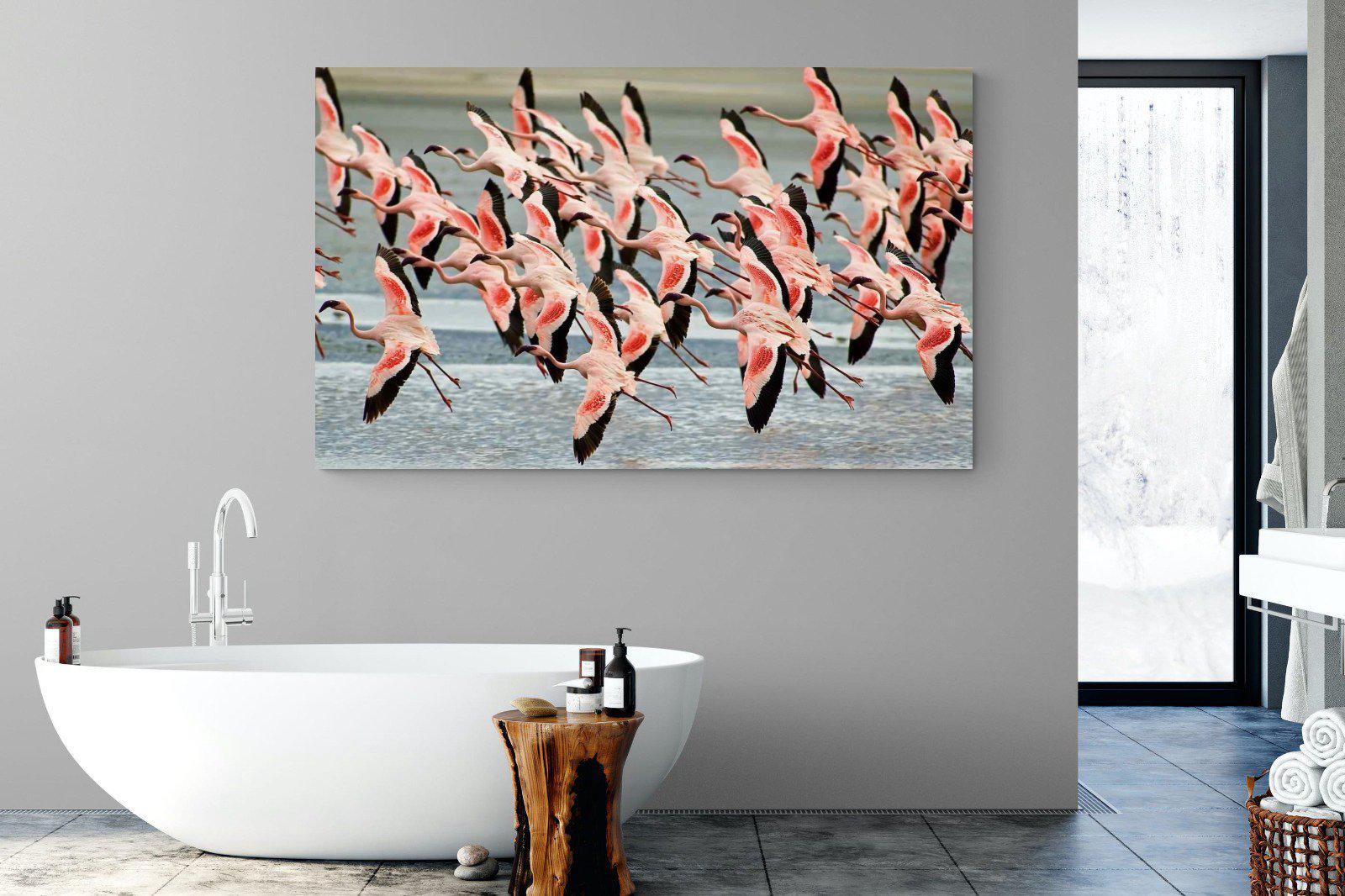 Flamingo Flight-Wall_Art-180 x 110cm-Mounted Canvas-No Frame-Pixalot