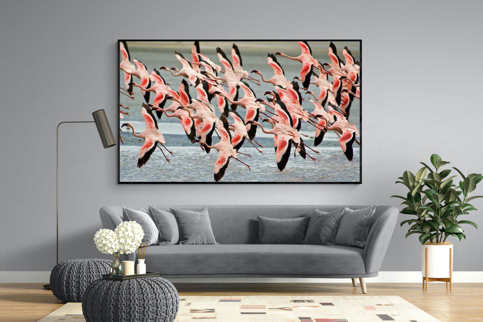 Flamingo Flight-Wall_Art-220 x 130cm-Mounted Canvas-Black-Pixalot