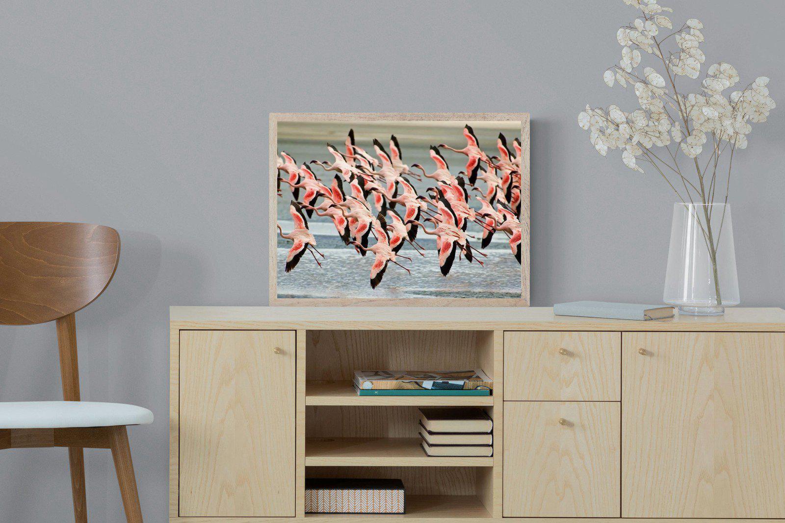 Flamingo Flight-Wall_Art-60 x 45cm-Mounted Canvas-Wood-Pixalot