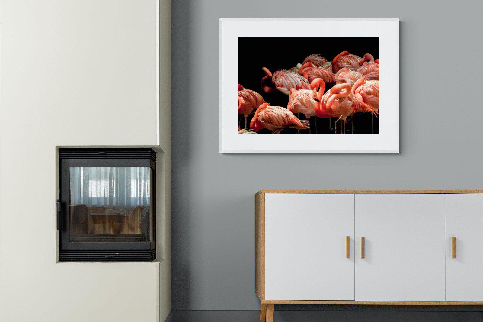 Flamingo Flock-Wall_Art-100 x 75cm-Framed Print-White-Pixalot