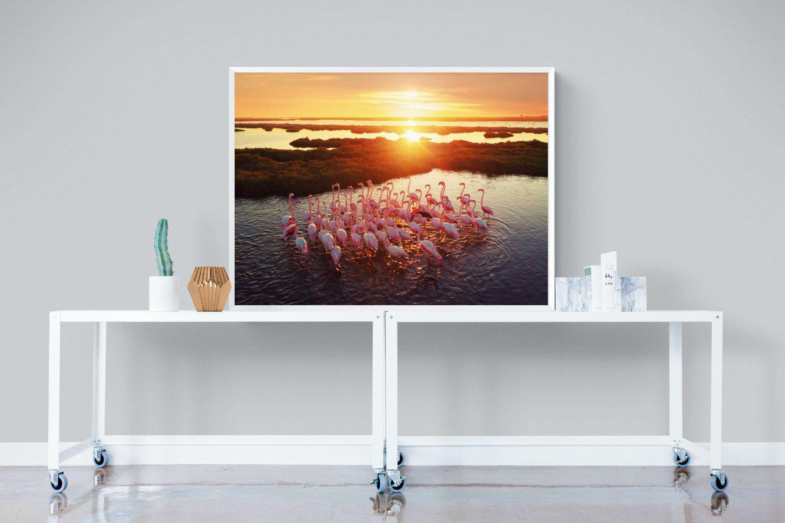 Flamingos-Wall_Art-120 x 90cm-Mounted Canvas-White-Pixalot