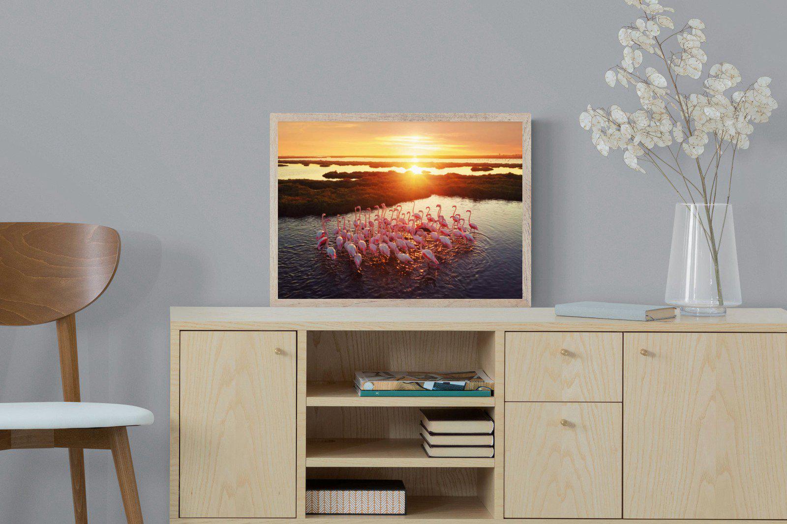 Flamingos-Wall_Art-60 x 45cm-Mounted Canvas-Wood-Pixalot