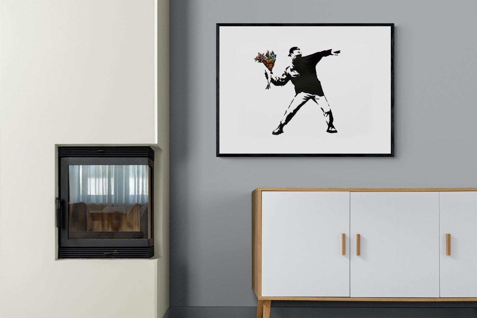 Flower Thrower-Wall_Art-100 x 75cm-Mounted Canvas-Black-Pixalot