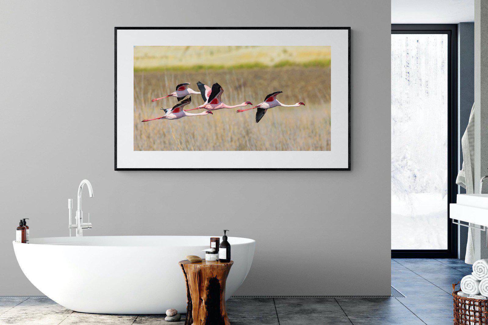 Flying Flamingos-Wall_Art-180 x 110cm-Framed Print-Black-Pixalot