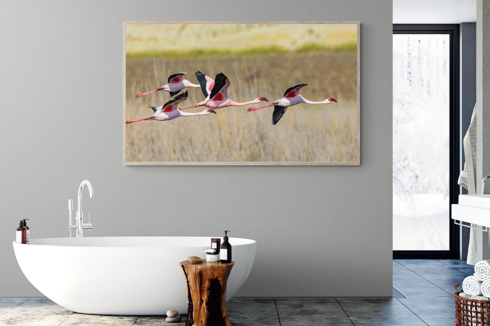 Flying Flamingos-Wall_Art-180 x 110cm-Mounted Canvas-Wood-Pixalot