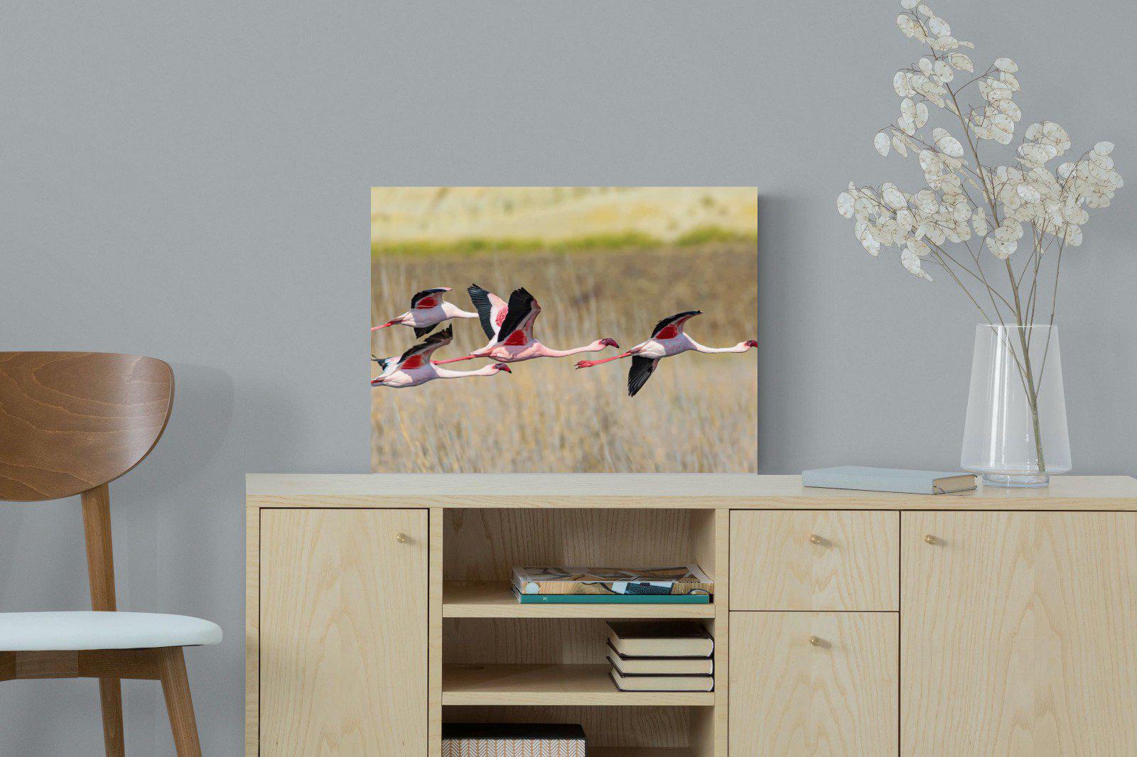Flying Flamingos-Wall_Art-60 x 45cm-Mounted Canvas-No Frame-Pixalot
