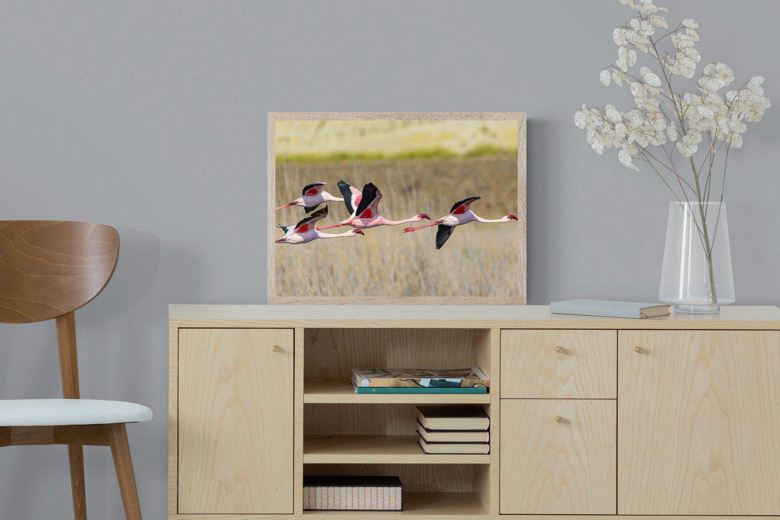 Flying Flamingos-Wall_Art-60 x 45cm-Mounted Canvas-Wood-Pixalot
