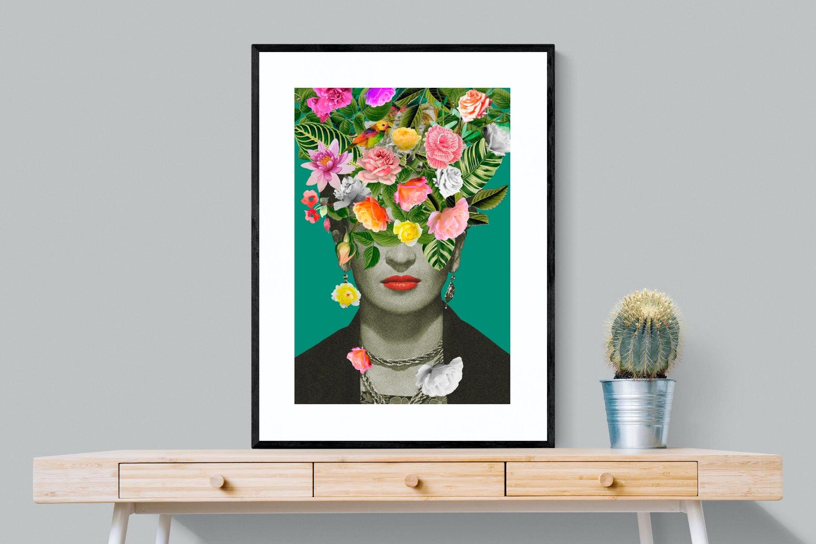 Frida Floral-Wall_Art-75 x 100cm-Framed Print-Black-Pixalot