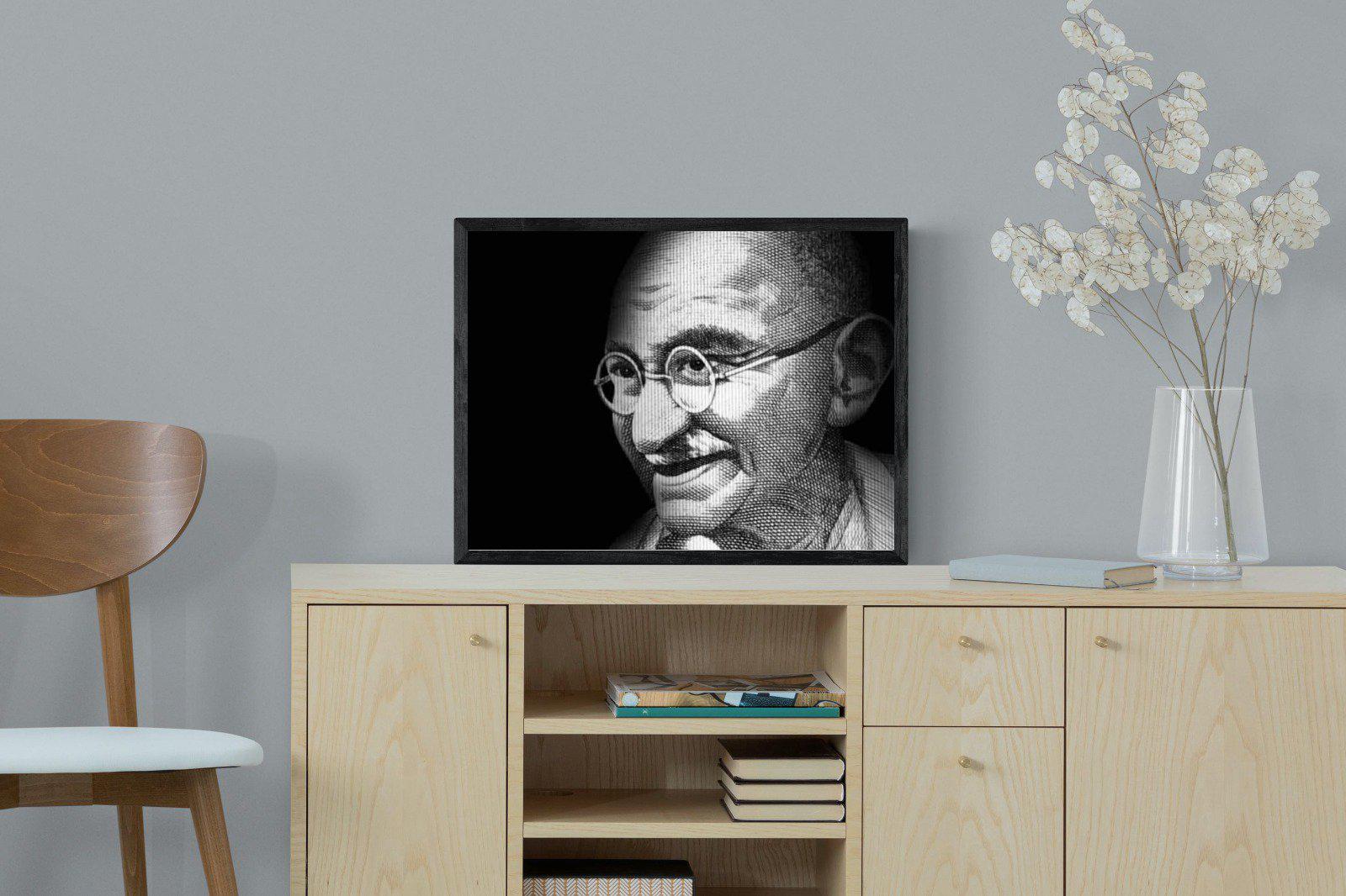 Ghandi-Wall_Art-60 x 45cm-Mounted Canvas-Black-Pixalot