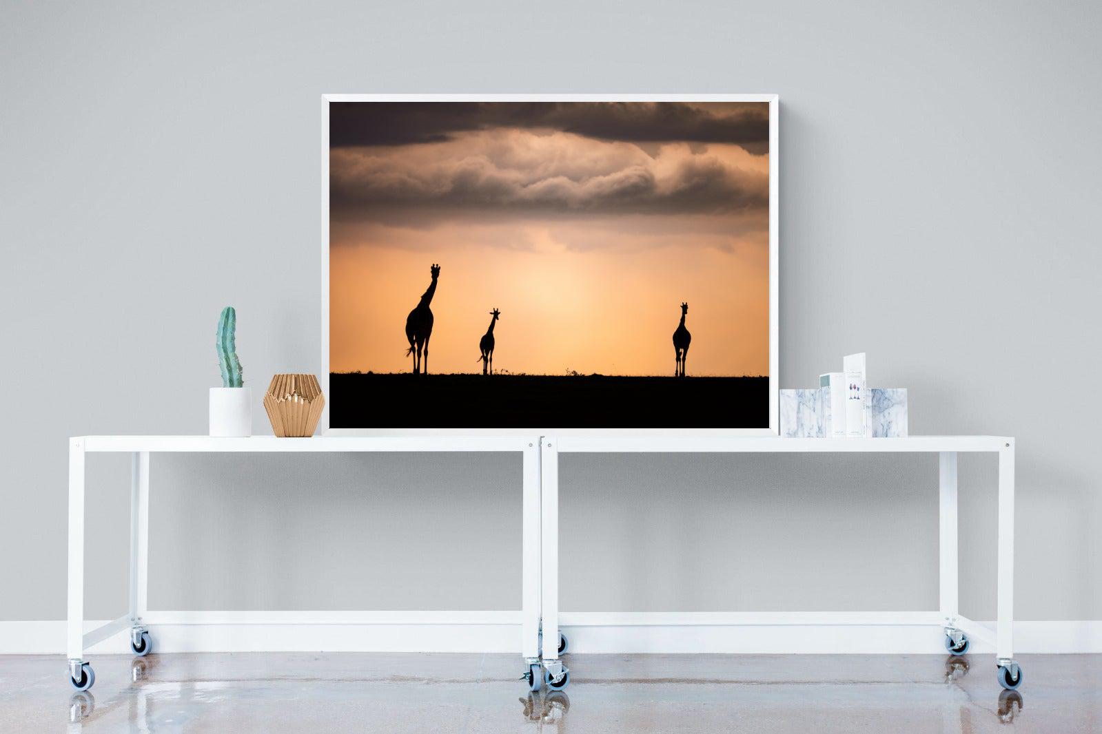 Giraffe Silhouette-Wall_Art-120 x 90cm-Mounted Canvas-White-Pixalot