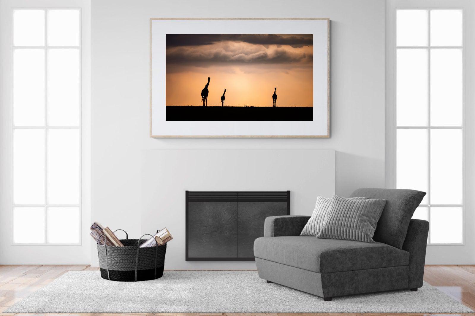 Giraffe Silhouette-Wall_Art-150 x 100cm-Framed Print-Wood-Pixalot