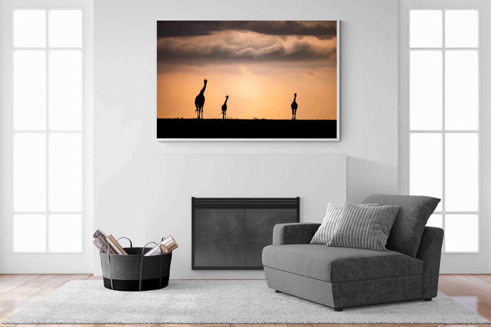 Giraffe Silhouette-Wall_Art-150 x 100cm-Mounted Canvas-White-Pixalot