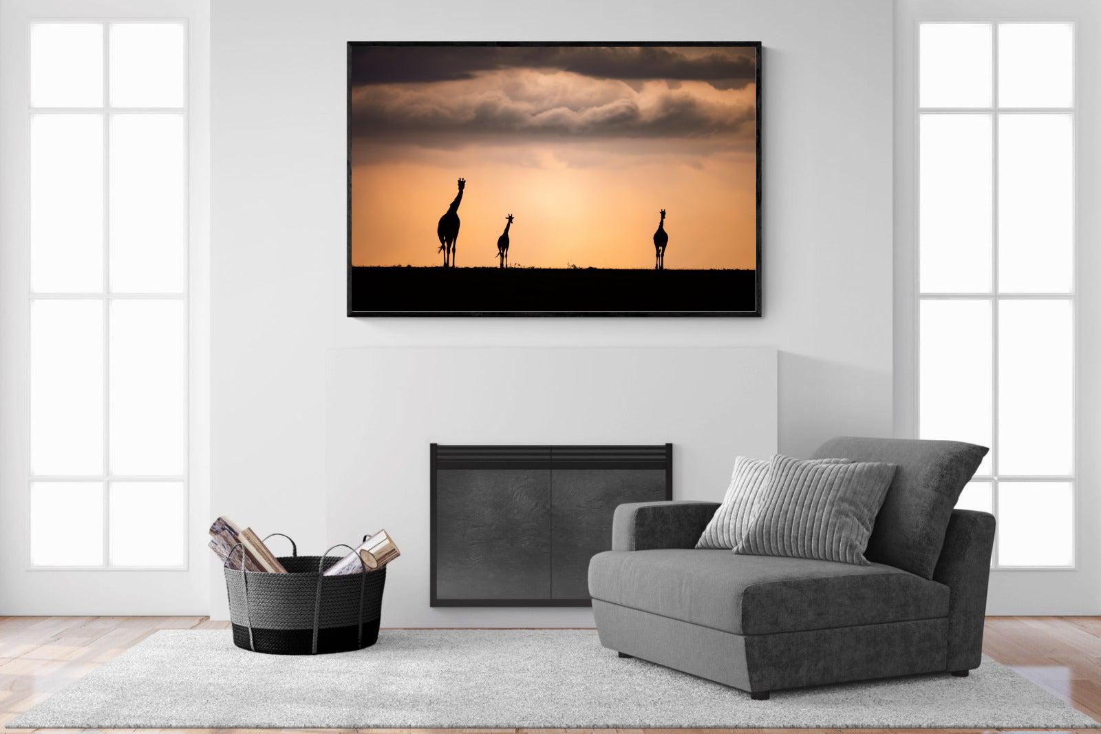 Giraffe Silhouette-Wall_Art-150 x 100cm-Mounted Canvas-Black-Pixalot