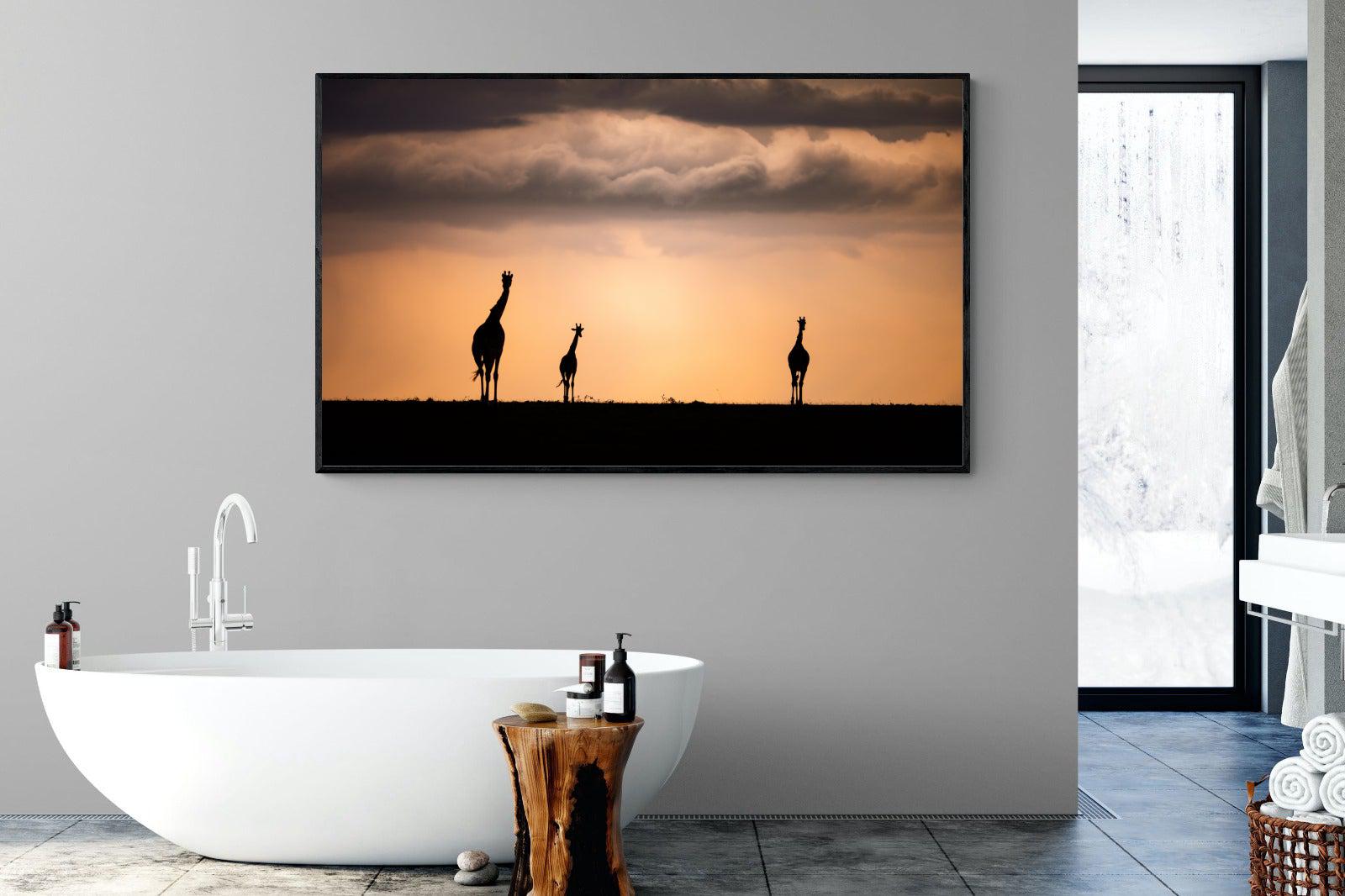 Giraffe Silhouette-Wall_Art-180 x 110cm-Mounted Canvas-Black-Pixalot