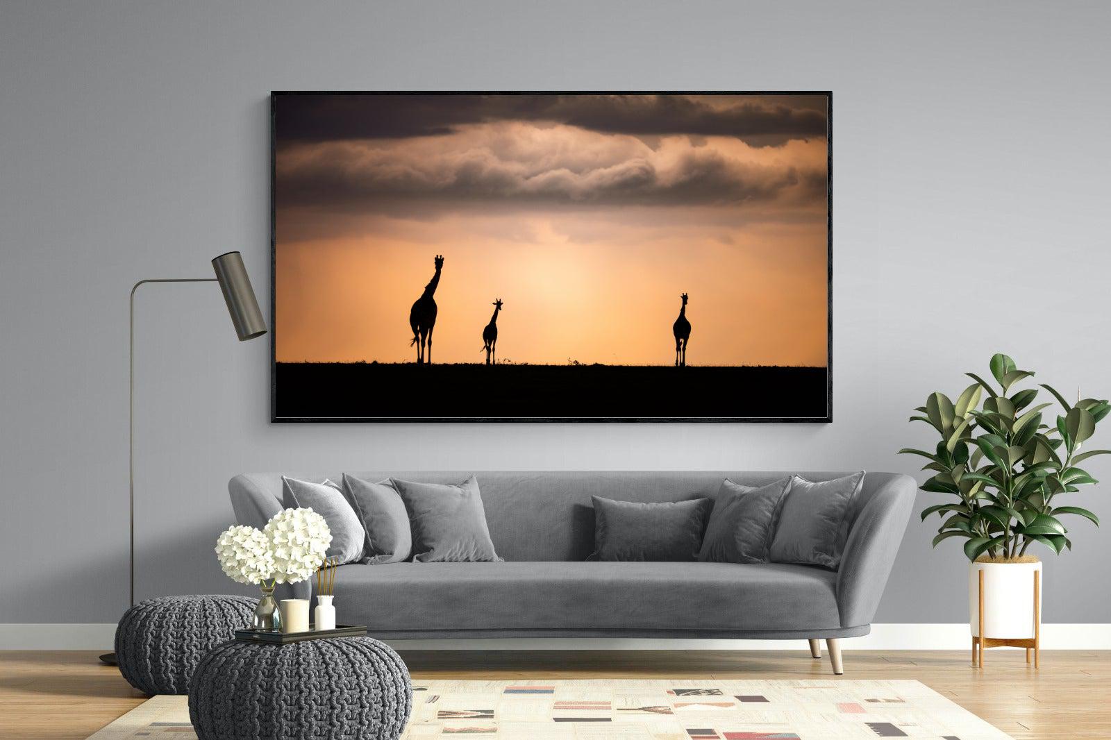 Giraffe Silhouette-Wall_Art-220 x 130cm-Mounted Canvas-Black-Pixalot