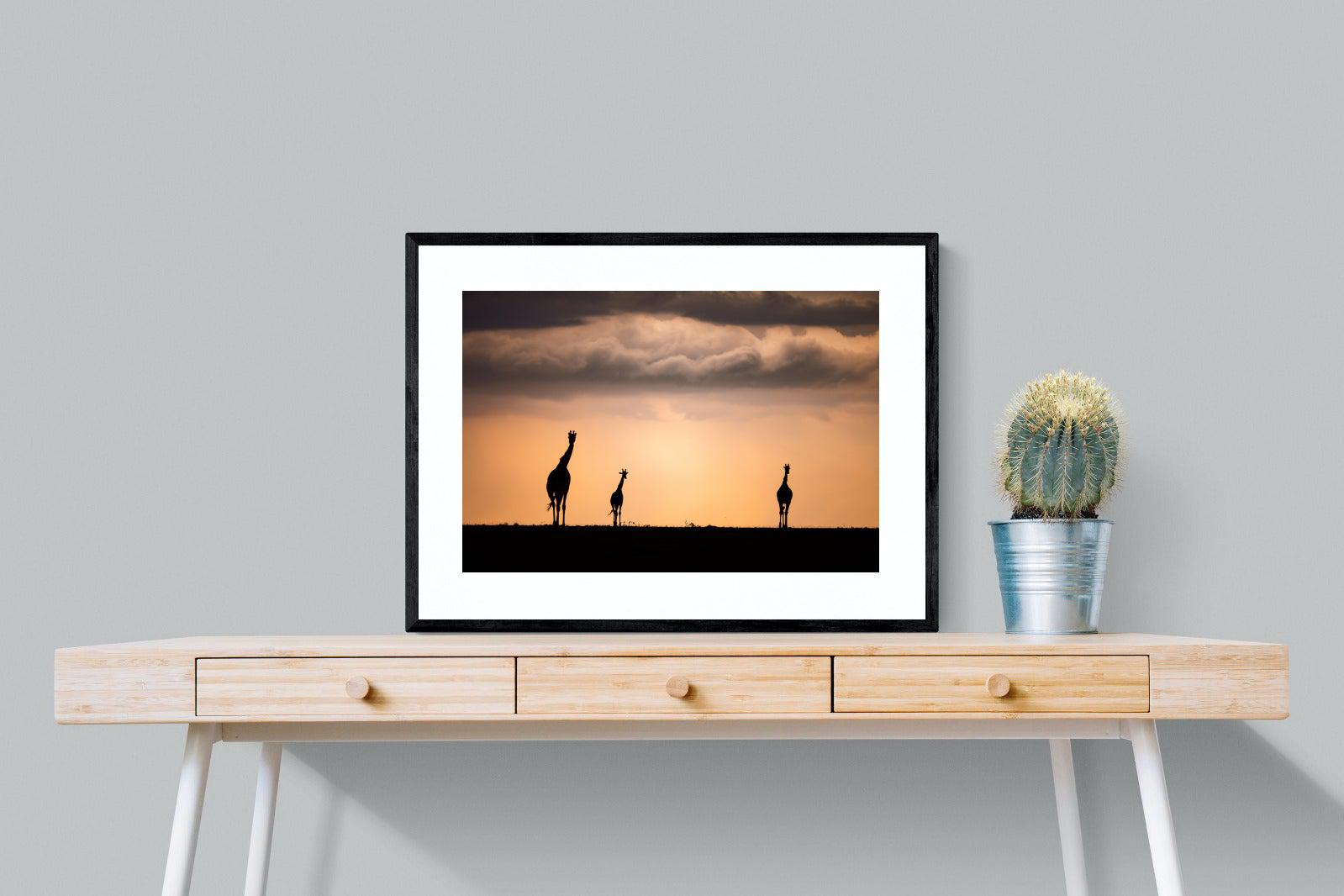 Giraffe Silhouette-Wall_Art-80 x 60cm-Framed Print-Black-Pixalot