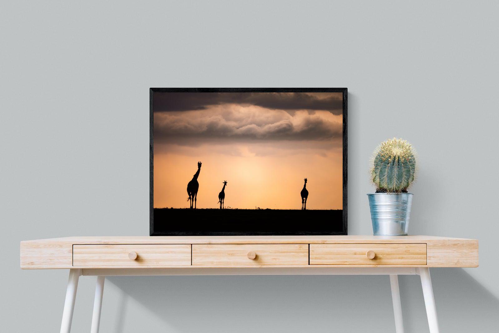 Giraffe Silhouette-Wall_Art-80 x 60cm-Mounted Canvas-Black-Pixalot