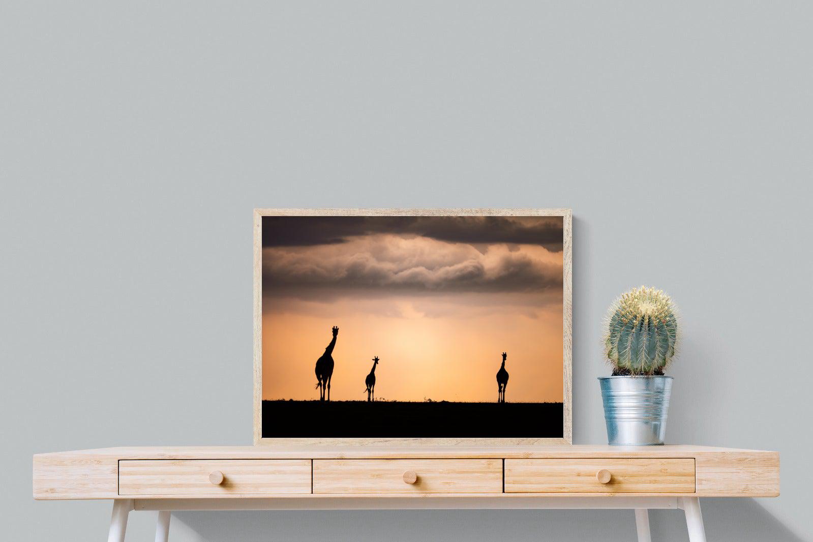 Giraffe Silhouette-Wall_Art-80 x 60cm-Mounted Canvas-Wood-Pixalot