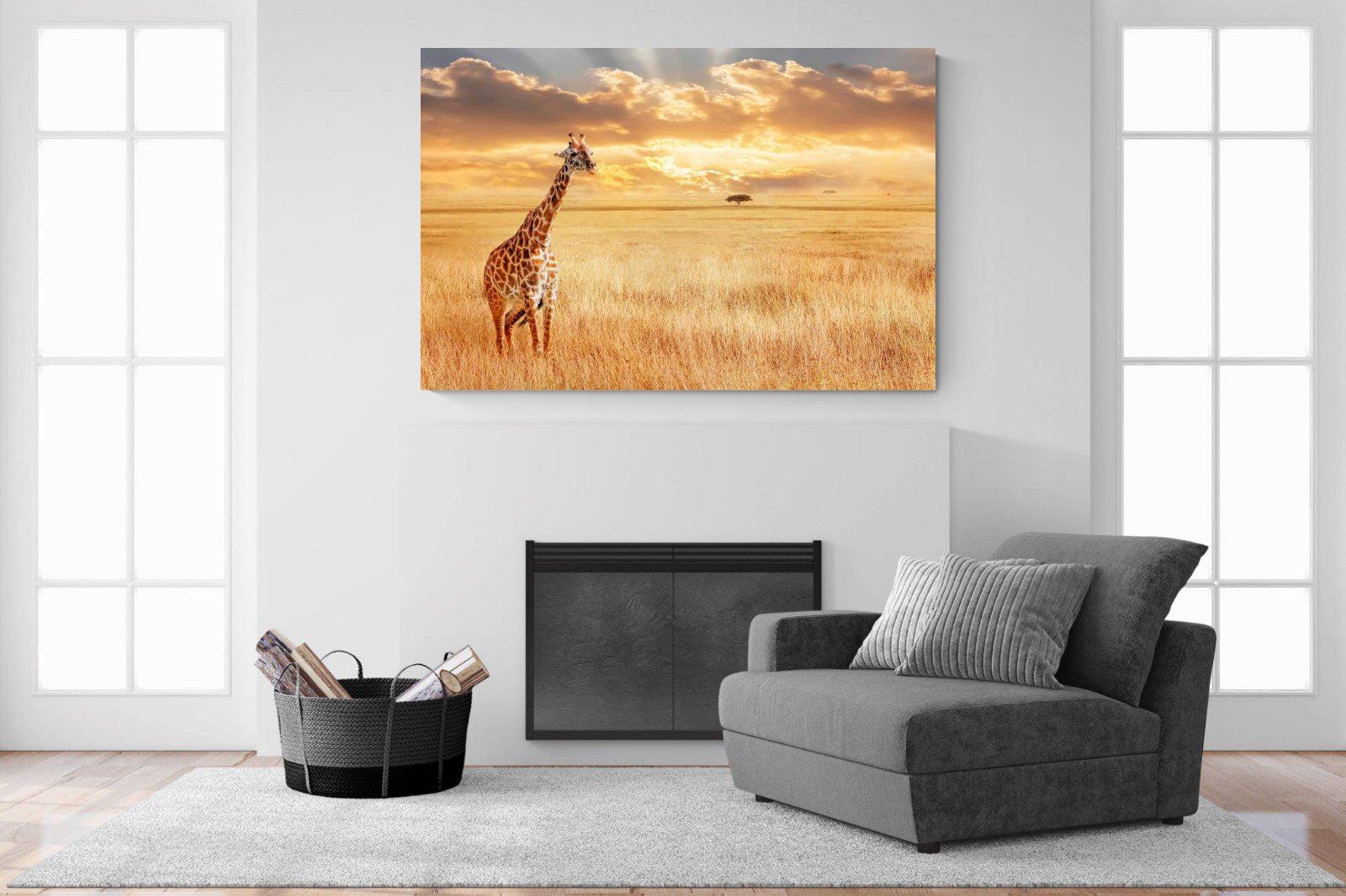 Giraffe Sunset-Wall_Art-150 x 100cm-Mounted Canvas-No Frame-Pixalot
