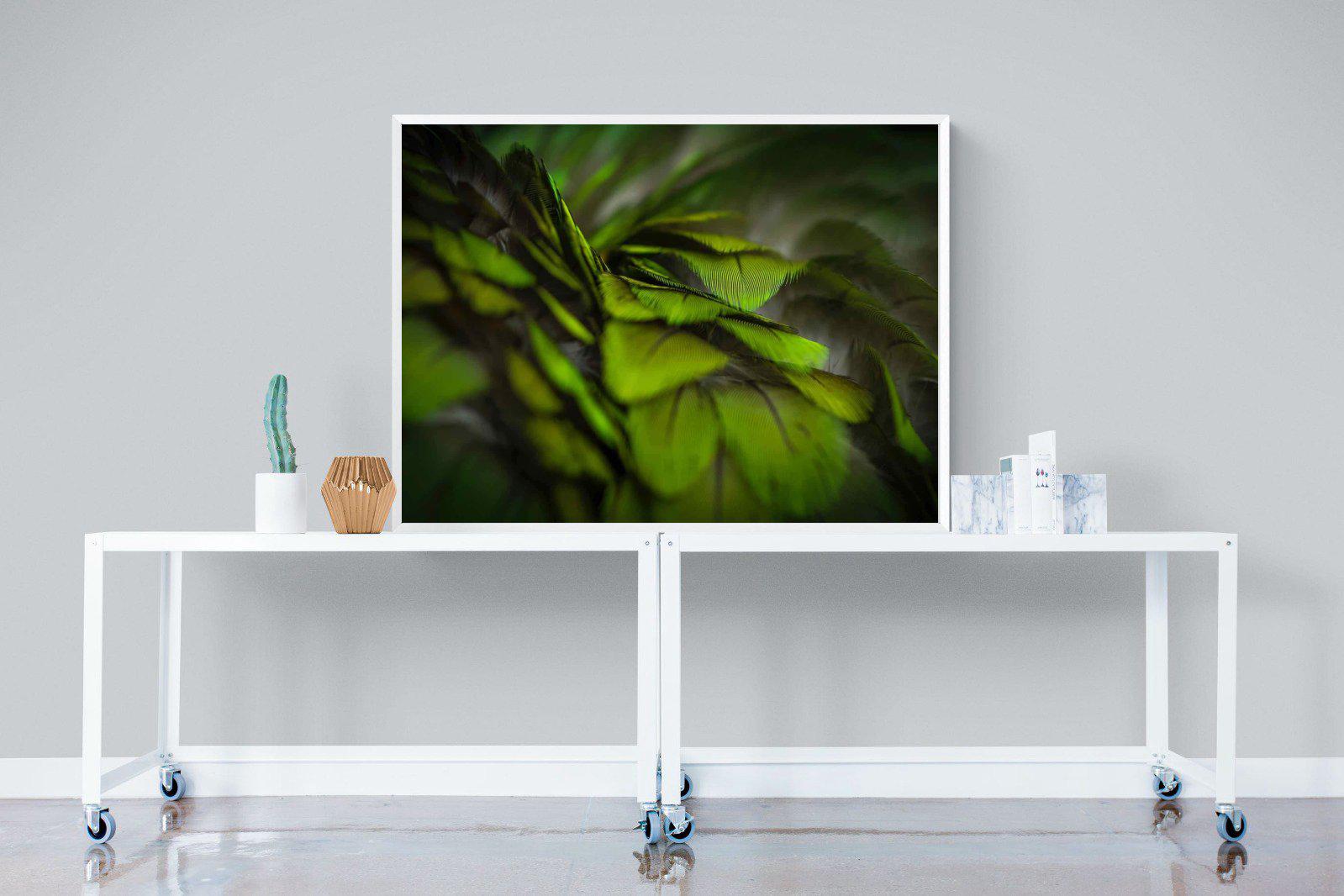 Green Feathers-Wall_Art-120 x 90cm-Mounted Canvas-White-Pixalot